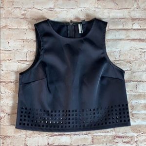 Topshop Navy Blue Crop Top Perforated Sleeveless